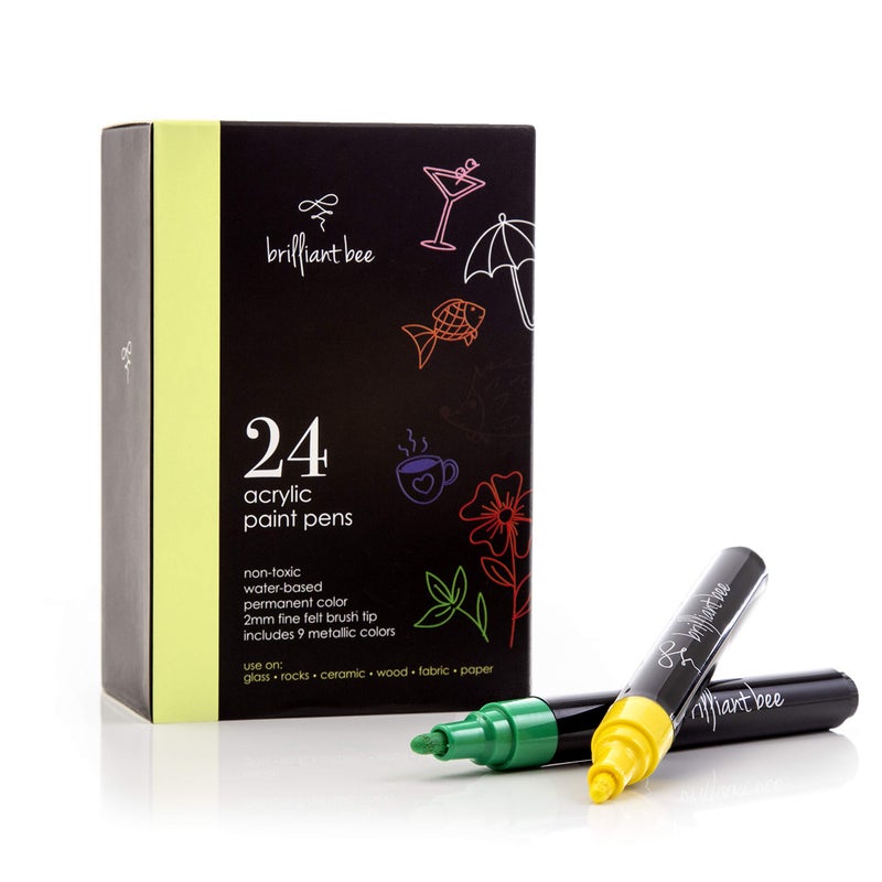 Brilliant Bee â€“ Acrylic Paint Pens â€“ Color Markers for Rock, Glass, Ceramic, Wood, Fabric, and Paper â€“ 2mm Fine Felt Brush Tip, Water-Based, Permanent Color â€“ 24 Pack - Image 1